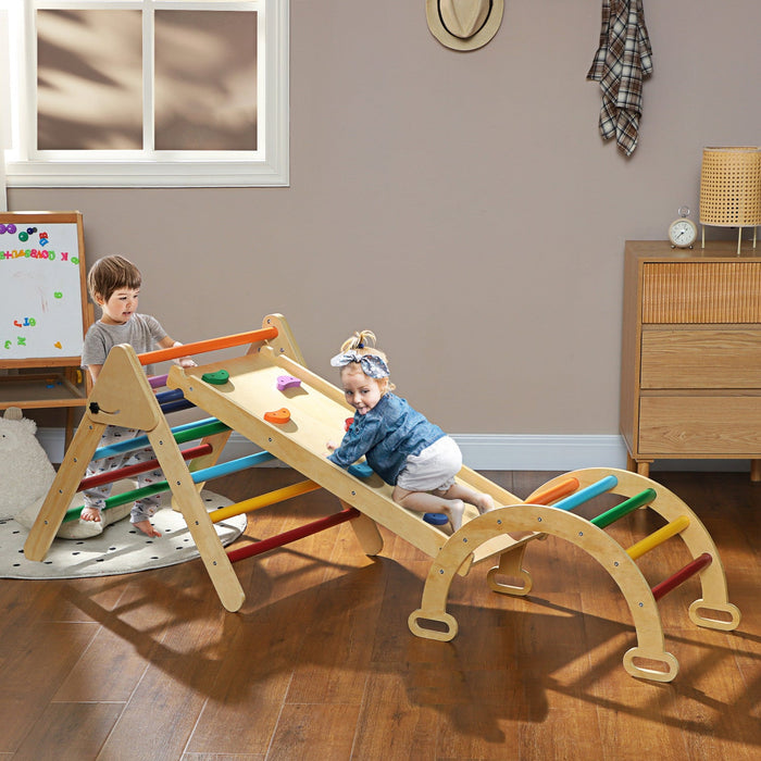 Qaba Pikler Triangle Set, 5 In 1 Climbing Toys For Toddlers, Indoor Baby Jungle Gym With Ladder, Ram