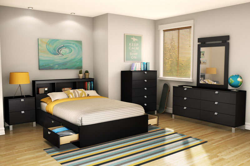 Spark Bookcase Headboard With Storage - Pure Black 