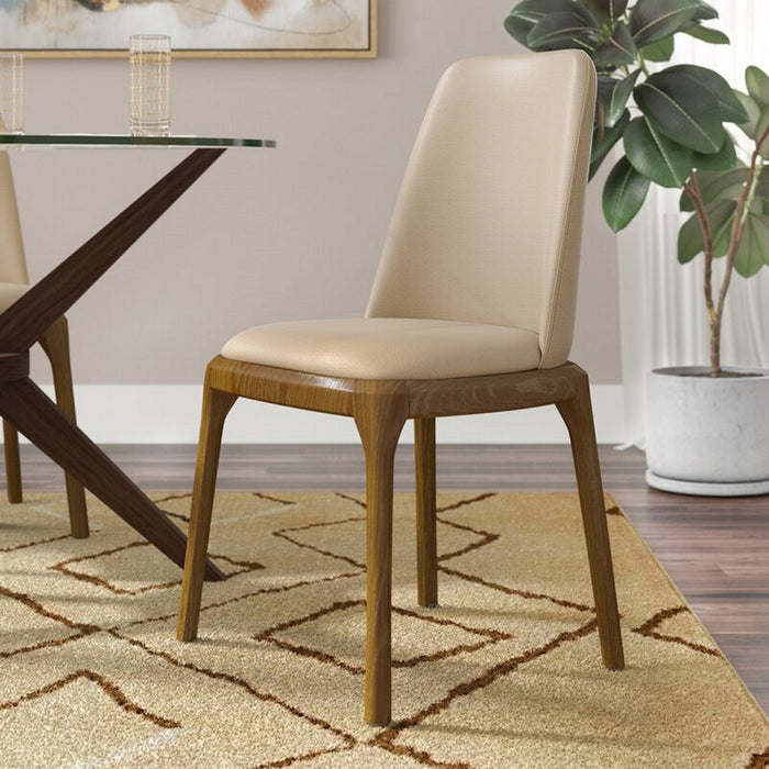 Courding Modern Vegan Leather Wood Dining Chair in Tan - Set of 2 