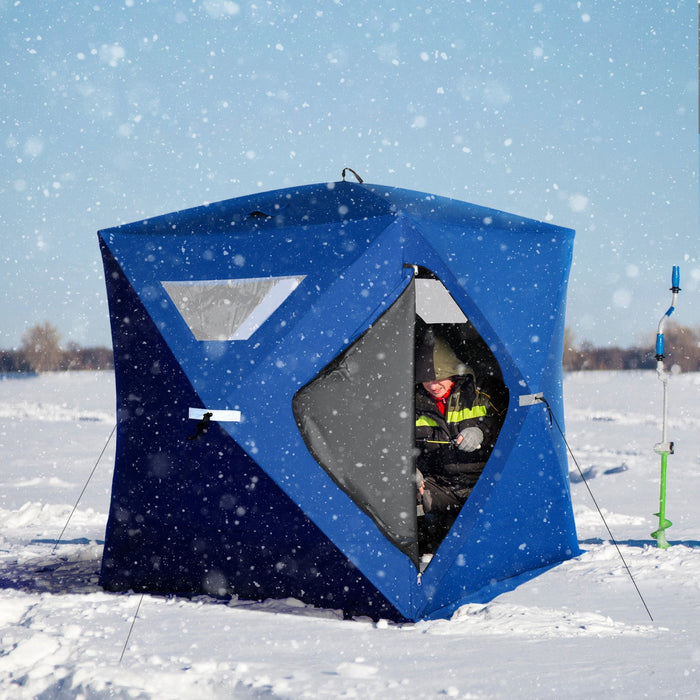 Outsunny 2-4 Person Pop-up Ice Fishing Tent Portable Ice Fishing Shelter With Windproof Windows And 