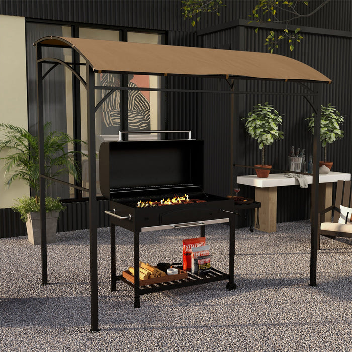 Outsunny 7' X 5' Bbq Grill Gazebo Tent With Steel Frame Hooks Dark Brown
