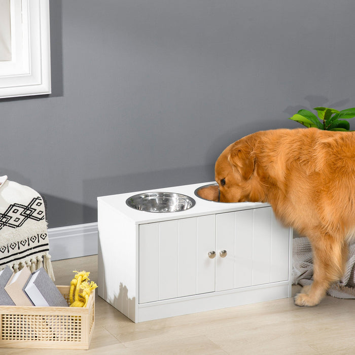 Pawhut Elevated Dog Bowls For Large Dogs Pet Feeding Station With Stand, Storage, 2 Stainless Steel 