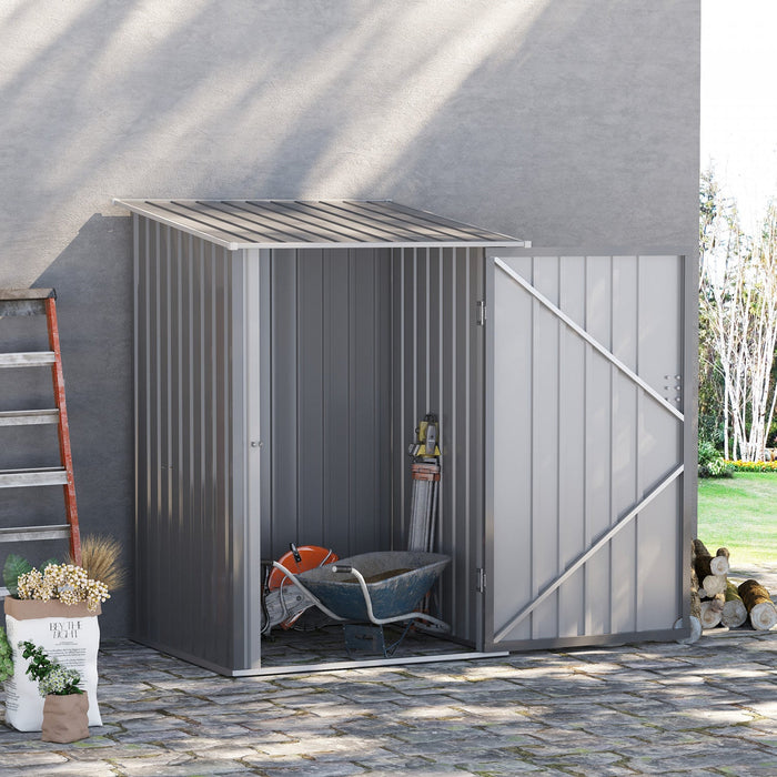 Outsunny 3.3' X 3.4' Lean-to Garden Storage Shed, Outdoor Galvanized Steel Tool House With Lockable 