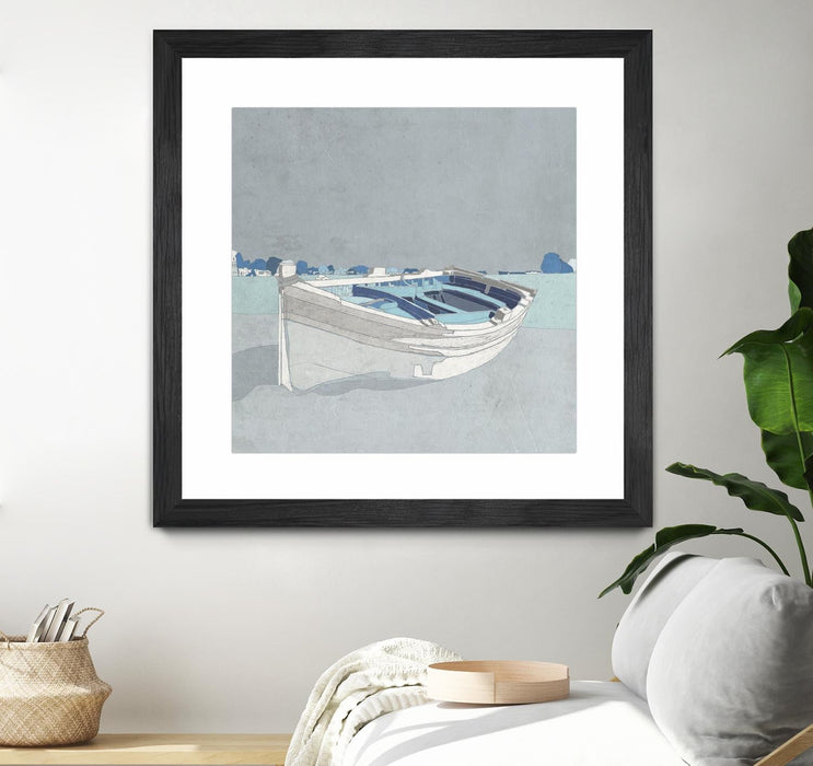 \"Docked Ashore Ii\" Matted and Framed Black 30x30 Wall Art