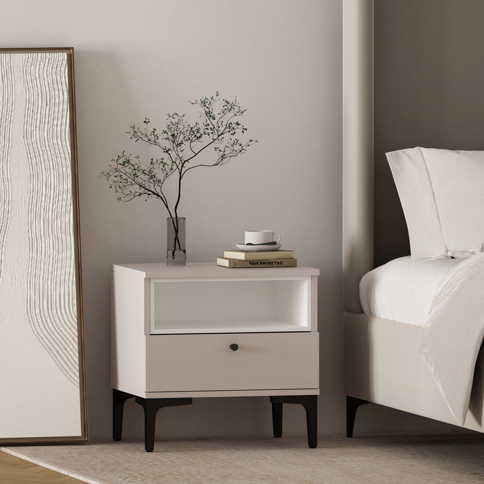 Amara Modern 20\" Nightstand in Pale Rose and White (1-Drawer) 