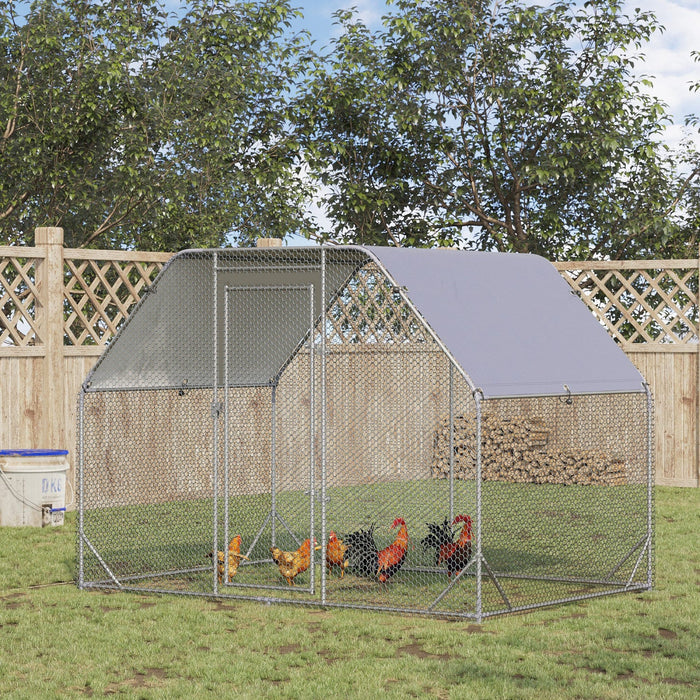 Pawhut Galvanized Large Metal Chicken Coop Cage Walk-in Enclosure Poultry Hen Run House Playpen Rabb