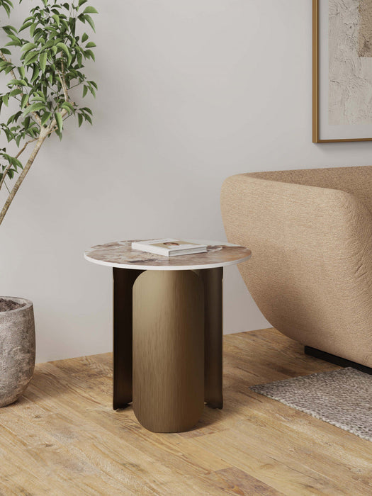 Monica Modern Glam Sintered Stone Top End Table in Bronze 