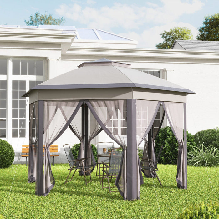 Outsunny 13' X 13' Pop Up Canopy Tent With Netting And Carry Bag, Instant Sun Shelter, Hexagon Tents