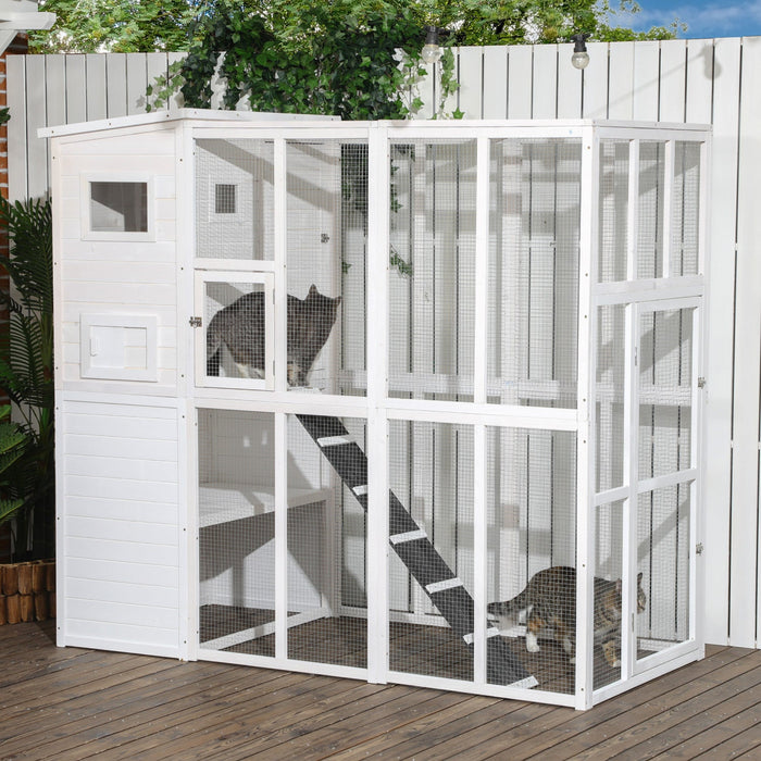 Pawhut Large Catio Outdoor Cat Enclosure Weatherproof Cat House With Cat Condo, Indoor Wooden Cat Ca