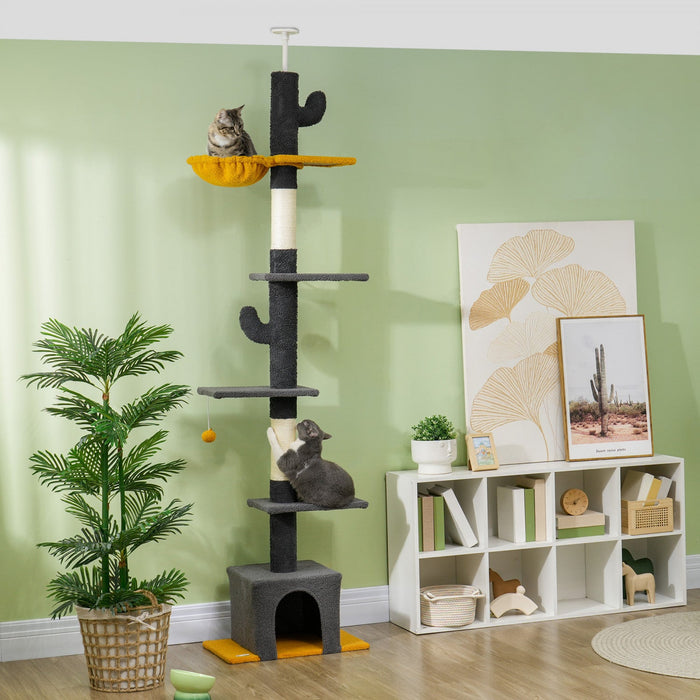 Pawhut Floor To Ceiling Cat Tree, Cat Tower With 90.5\"-108\" Adjustable Height, 5 Tier Activity Centr