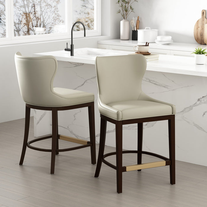 Blair Modern Wood Upholstered Counter Stool in Stone - Set of 2 Bar Stool 