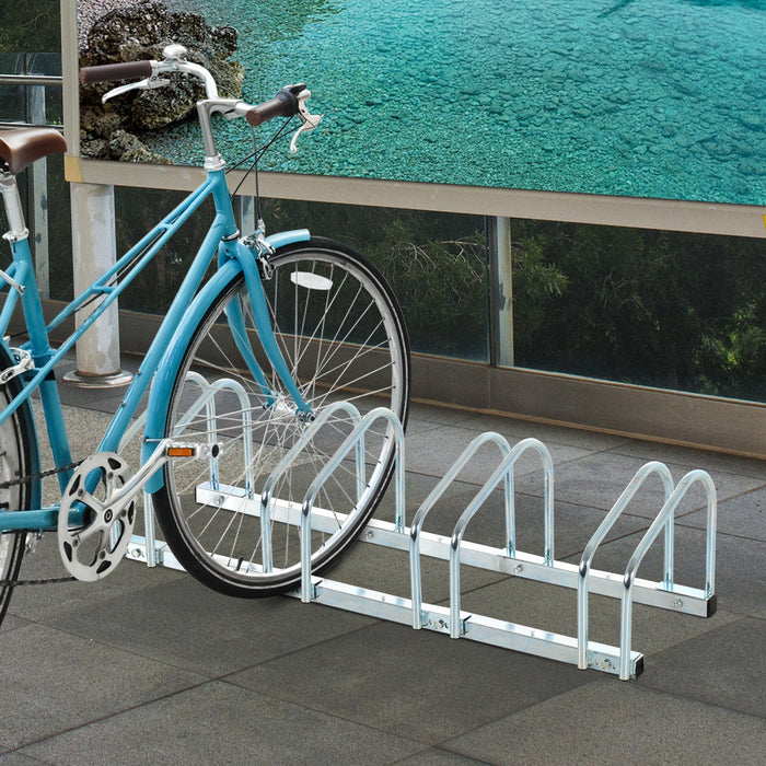 Soozier 5-bike Bicycle Floor Parking Rack Cycling Storage Stand Silver