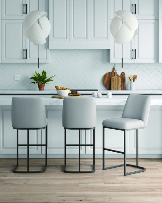 Serena Modern Metal Upholstered Barstool in Light Gray - Set of 3 Bar Stool 
