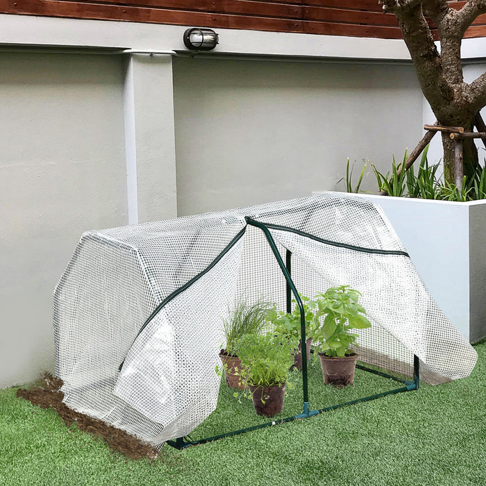 Outsunny 39\" X 28\" X 24\" Portable Mini Greenhouse Pe Grow House With Zipper Door Gardening Plant Cov