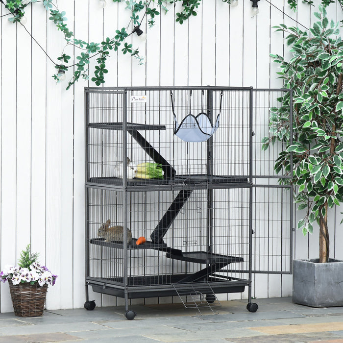 Pawhut Deluxe Small Animal Cage Rolling Pet Product Play House Home With Platform, Ramps, Slide Out 