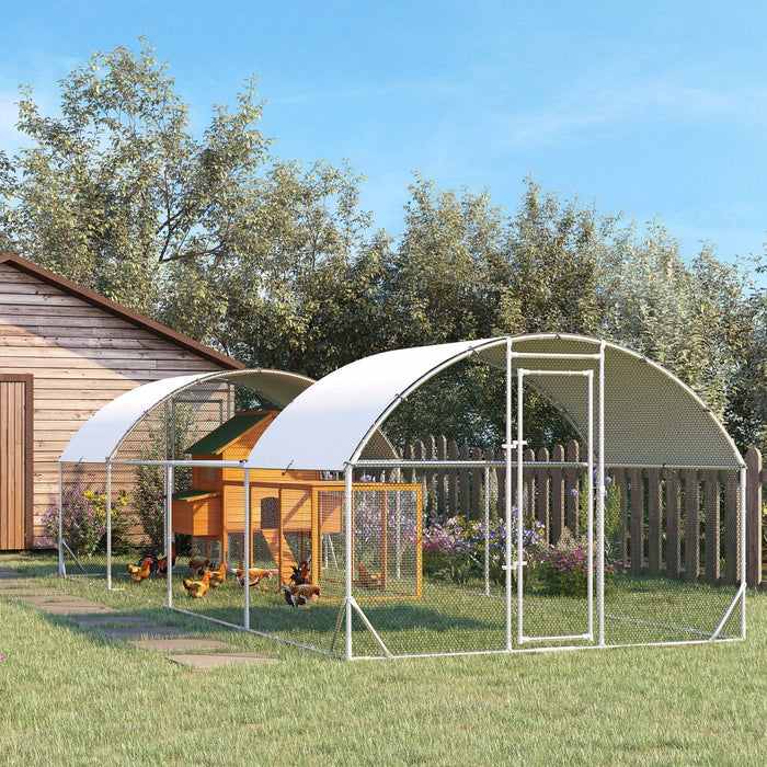 Pawhut Chicken Coop, Outdoor Chicken Run Walk-in Rabbit Cage With Waterpr Waterproof And Anti-uv Cov