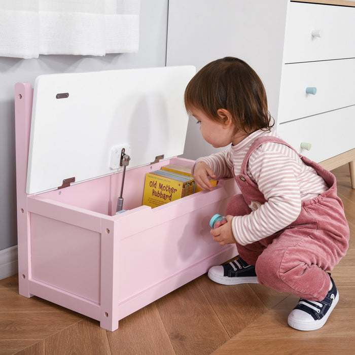 Qaba 2-in-1 Wooden Kids Toy Box Storage Bench Seat Chest Cabinet Chunk Cube With Safety Pneumatic Ro