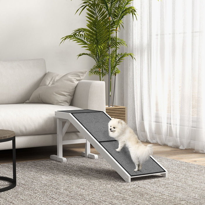 Pawhut Pet Ramp Bed Steps For Dogs Cats Non-slip Carpet Top Platform Pine Wood 59\"l X 16\"w X 20\"h Wh