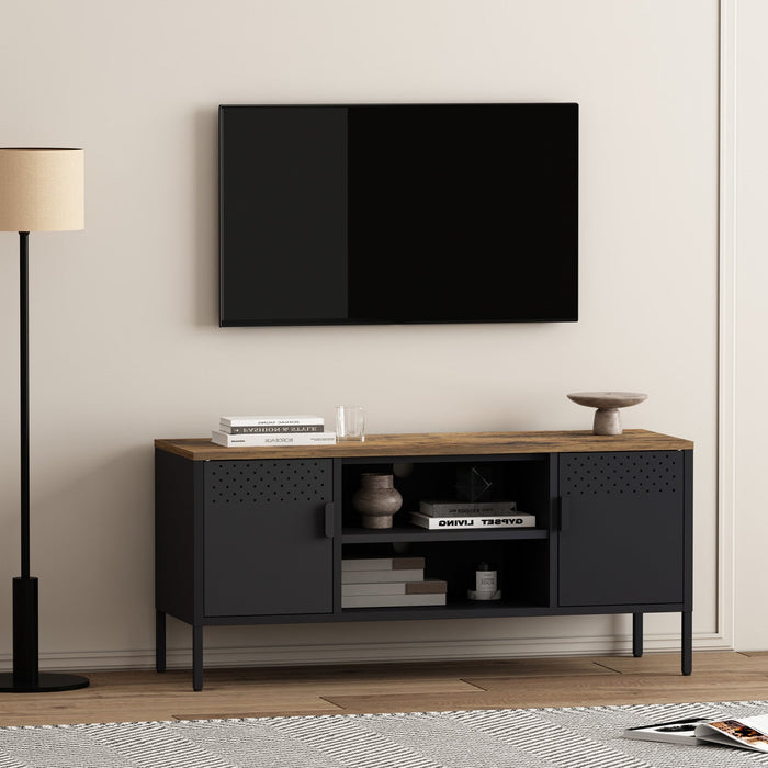 Landen Modern 47\" Metal Storage Cabinet in Black Armoire 