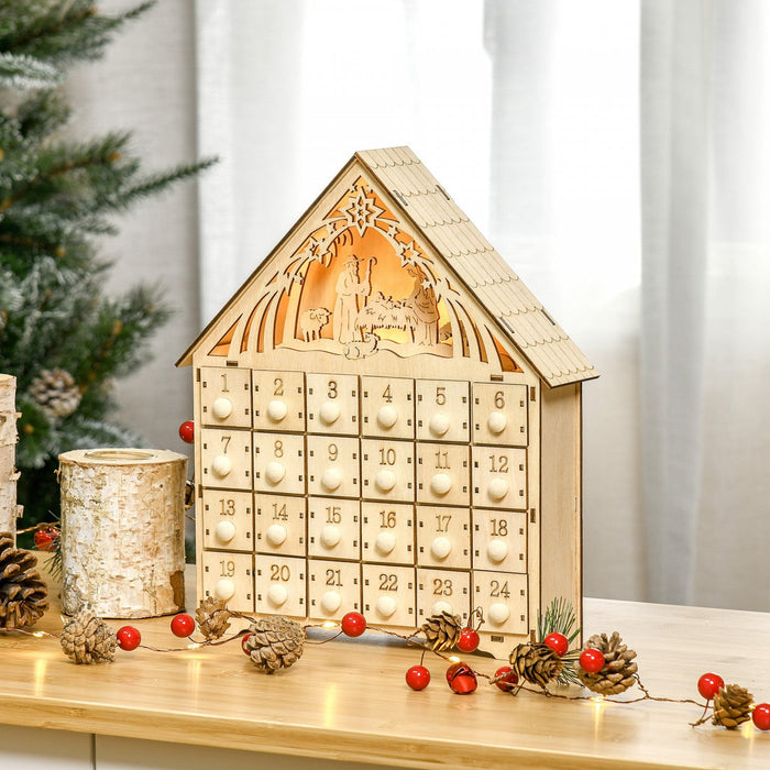 Homcom Christmas Advent Calendar With Countdown Drawers Bible Characters