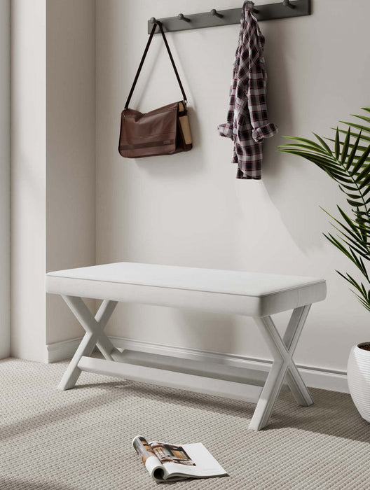 Abigail Mid-Century Modern Upholstered Velvet Accent Bench in Cream 