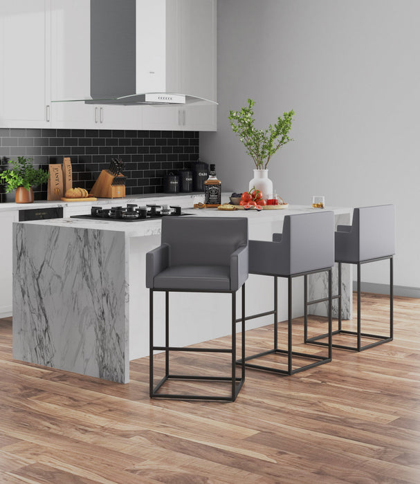 Ambassador Mid-Century Modern Metal Upholstered Barstool in Gray - Set of 2 Bar Stool 
