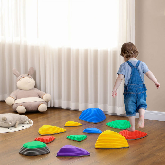 Outsunny Bouncing Design 11 Pcs Stepping Stones Kids With Non-slip Rubber, Stackable Balance River S