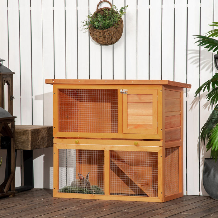 Pawhut Wooden Rabbit Hutch, 2-level Bunny Cage Small Animal House With Run, Tray For Outdoor, Backya