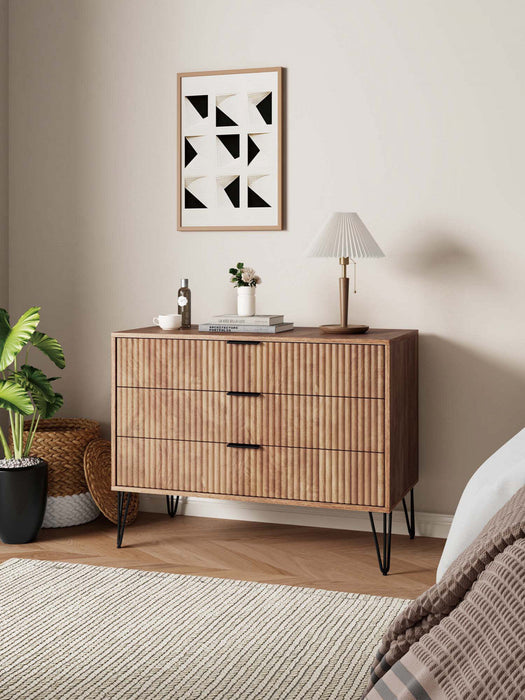 Dumbo Modern 35\" Fluted Dresser in Golden Brown (3-Drawer) 
