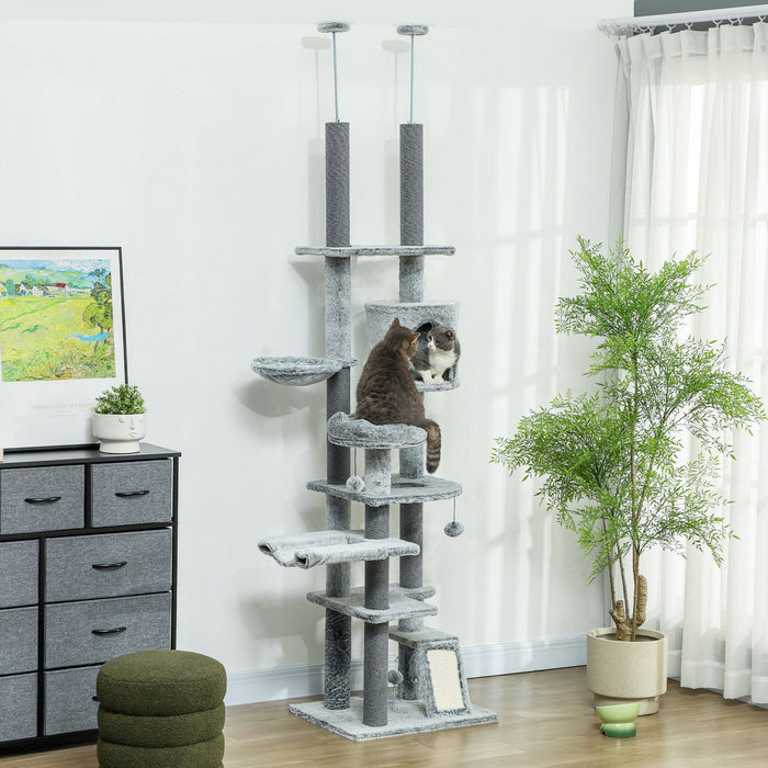 Pawhut Cat Tower For Large Cats Floor To Ceiling Cat Tree For Indoor Cats Adjustable Height 89\" -100