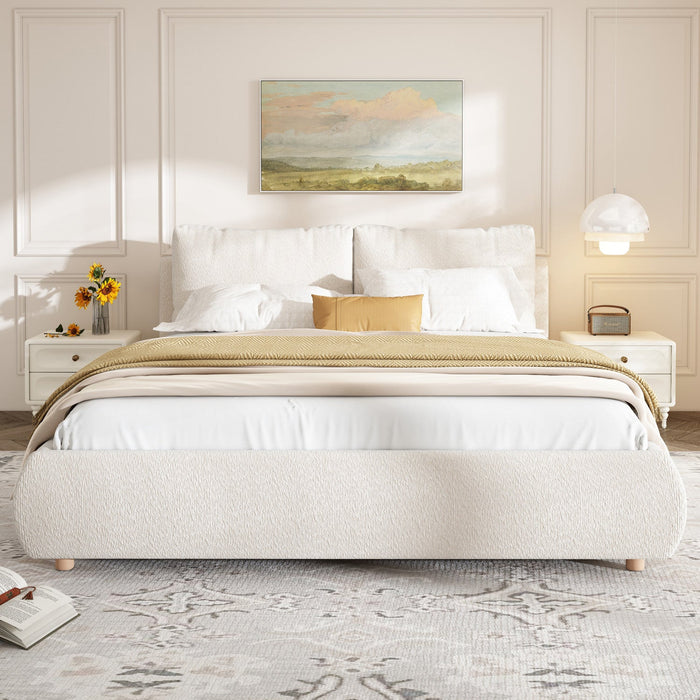 Diana Ottoman Hydraulic Lift Storage Platform Bed with Luxurious Boucle Upholstered and Sturdy Storage,Queen Size,White Queen Bed  