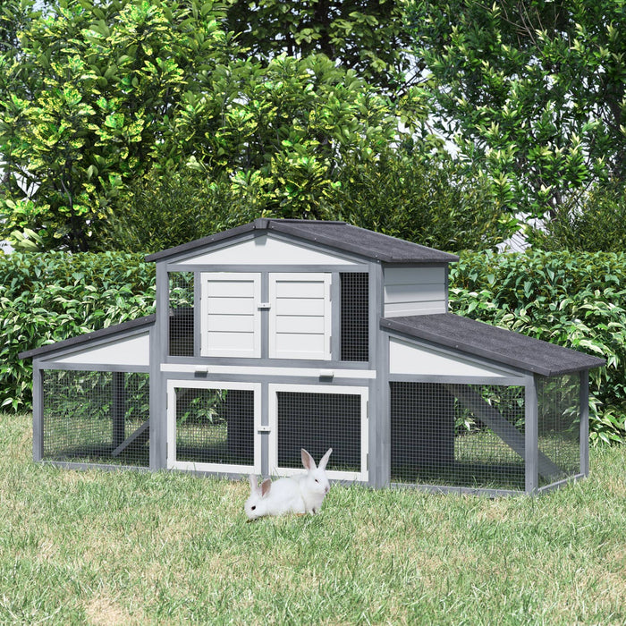 Pawhut 88.5\" X 27.5\" X 39.25\" Deluxe Wooden Rabbit Hutch Backyard Bunny Cage Small Animal Living Hou