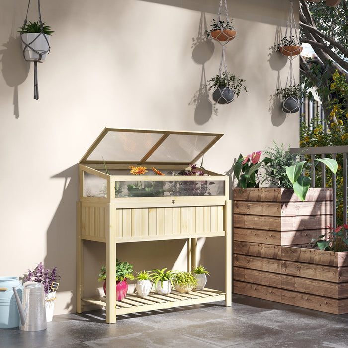 Outsunny Raised Garden Bed With Cold Frame Greenhouse And Storage Shelf, Outdoor Wooden & Pc Elevate