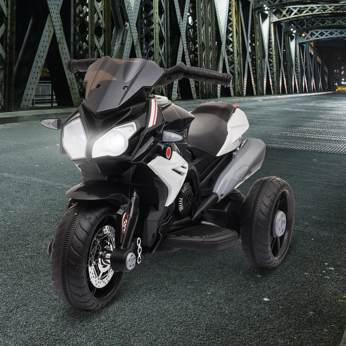 Qaba Kids Motorcycle, 6v Battery Powered Ride On Motorcycle With Music, Horn, Headlights, 3 Wheels Electric Bike For Kids, Gift For Boys & Girls, Black