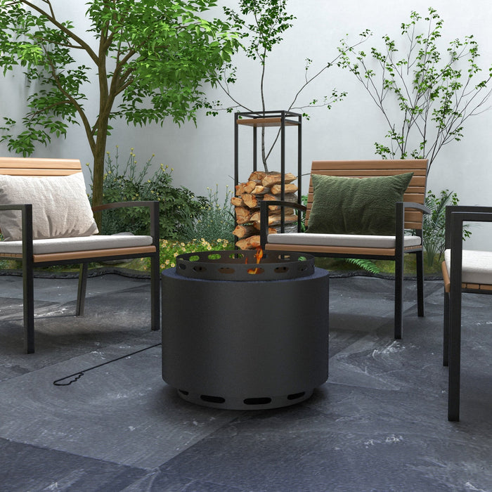 Outsunny Smokeless Fire Pit, 19" Portable Wood Burning Firepit, Black