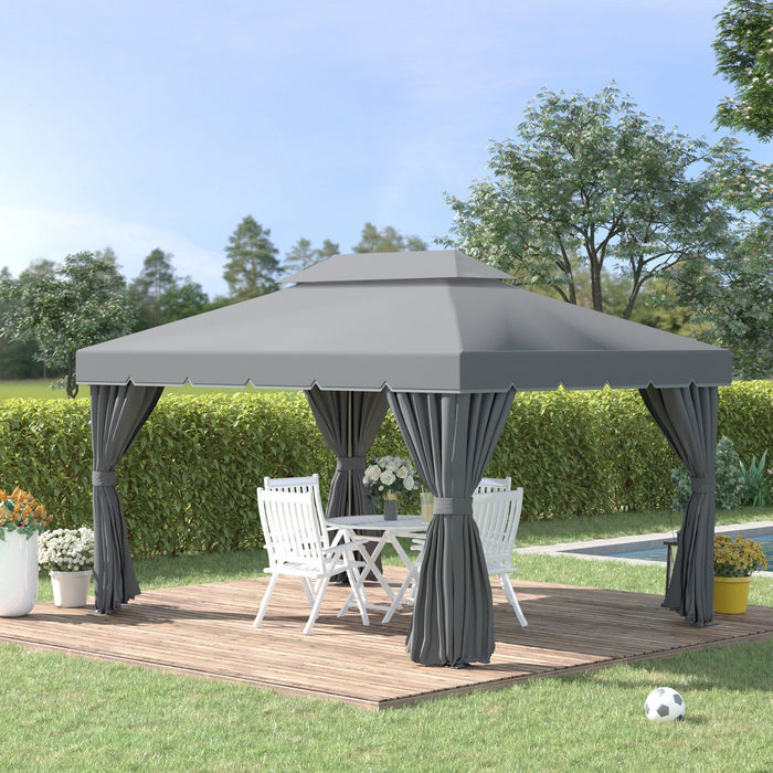 Outsunny 13' X 10' Patio Gazebo, Double roof Outdoor Gazebo Canopy Shelter With Netting & Curtains, 