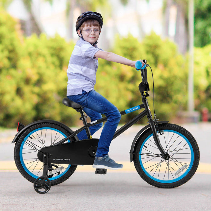 Costway 18" Kids Bike With Adjustable Saddle Handlebar Removable Training Wheels Handbrake Black