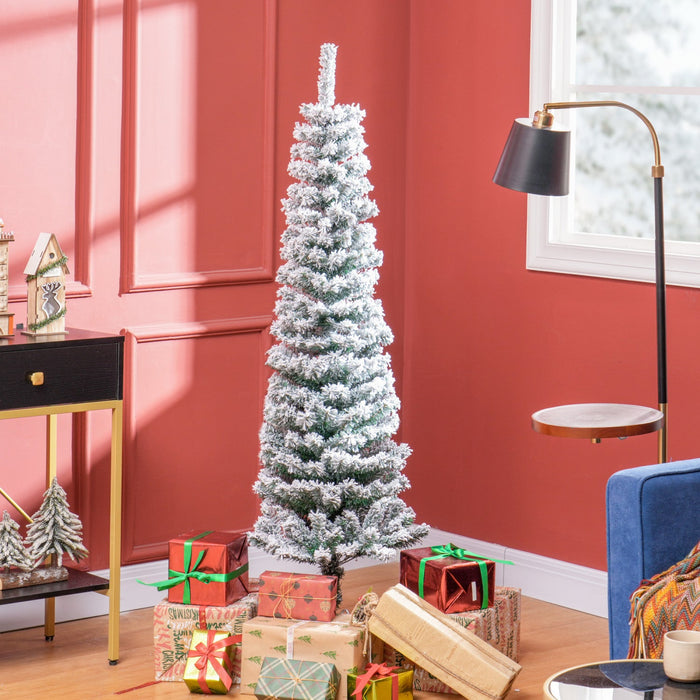 Homcom Snow Flocked Pencil Christmas Tree Slim Artificial Christmas Tree