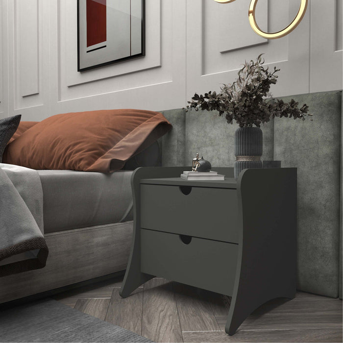 Coney Mid-Century Modern 20\" Nightstand in Charcoal Gray (2-Drawer) 