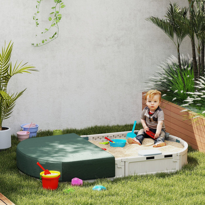 Outsunny Kids Sandbox With Cover, Sandbox Outdoor With Corner Seat, Easy Assembly, Play Sand Station