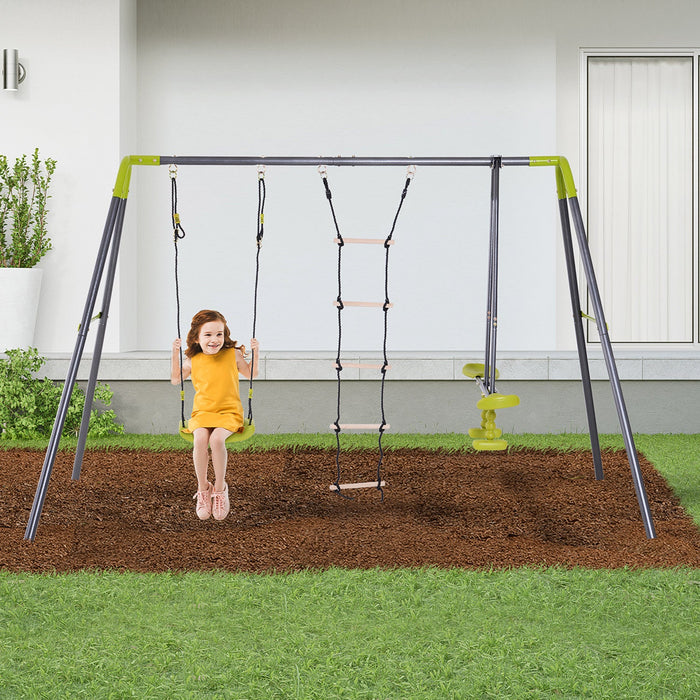 Homcom 3 In 1 Kids Swing Set, Double Face To Face Swing Chair & Glider Set, Climbing Ladder A-frame 