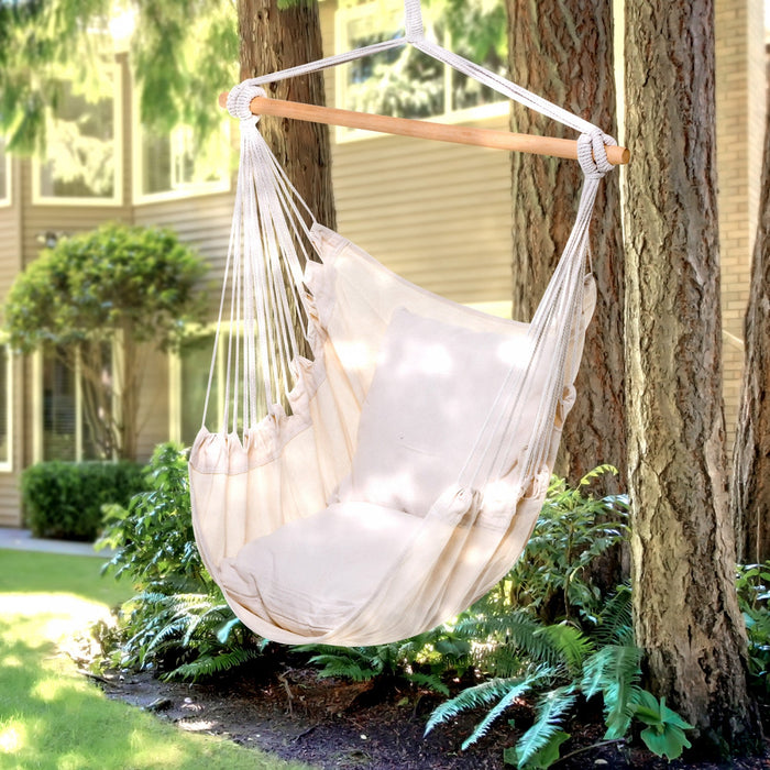 Outsunny Hammock Chair Swing Hanging Macrame Chair Cotton W/ Two Soft Seat Cushions, For Bedroom Ind