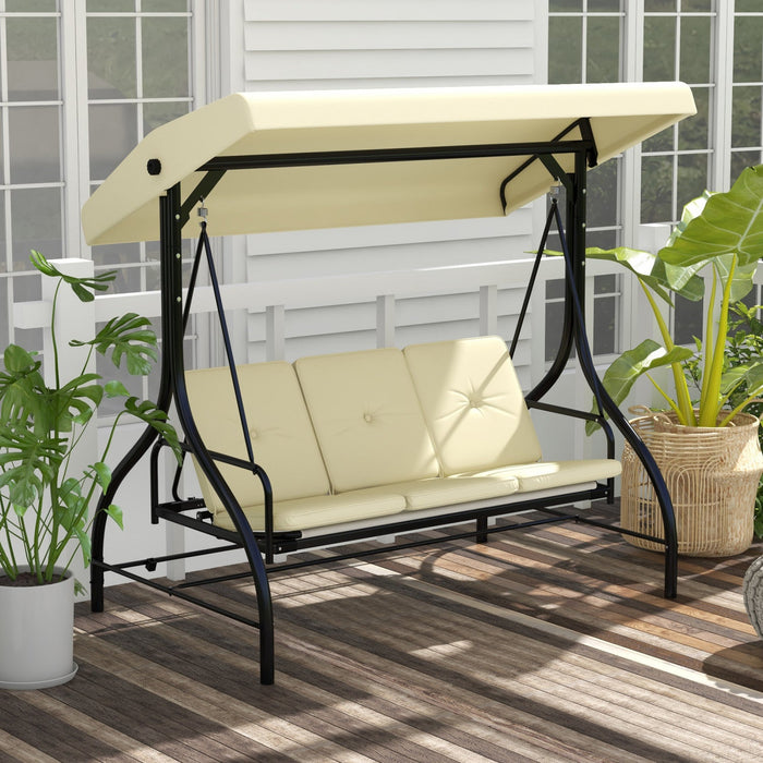 Outsunny 3 Seater Patio Swing Chair Convertible Cushioned Porch Swing Bed Outdoor Swing With Canopy 