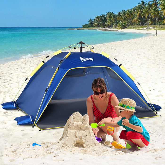 Outsunny 1-2 Person Pop Up Tent, Outdoor Beach Tent Sun Shelter, Dark Blue