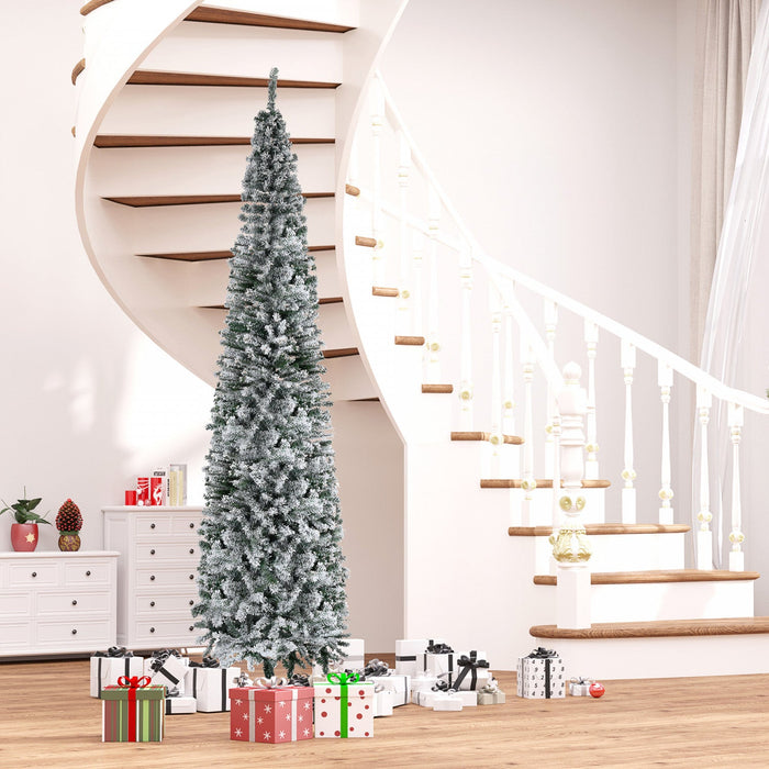 Homcom Snow Flocked Pencil Christmas Tree Slim Artificial Christmas Tree