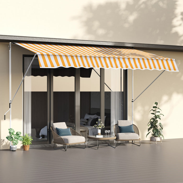 Outsunny 10x5ft Manual Retractable Awning, Patio Sun Shade Canopy Shelter With 5.6-9.2ft Support Pol