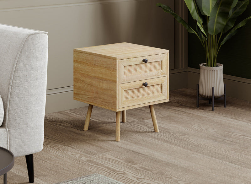 End Table With 2 Drawers - Natural Brown Wood Look 