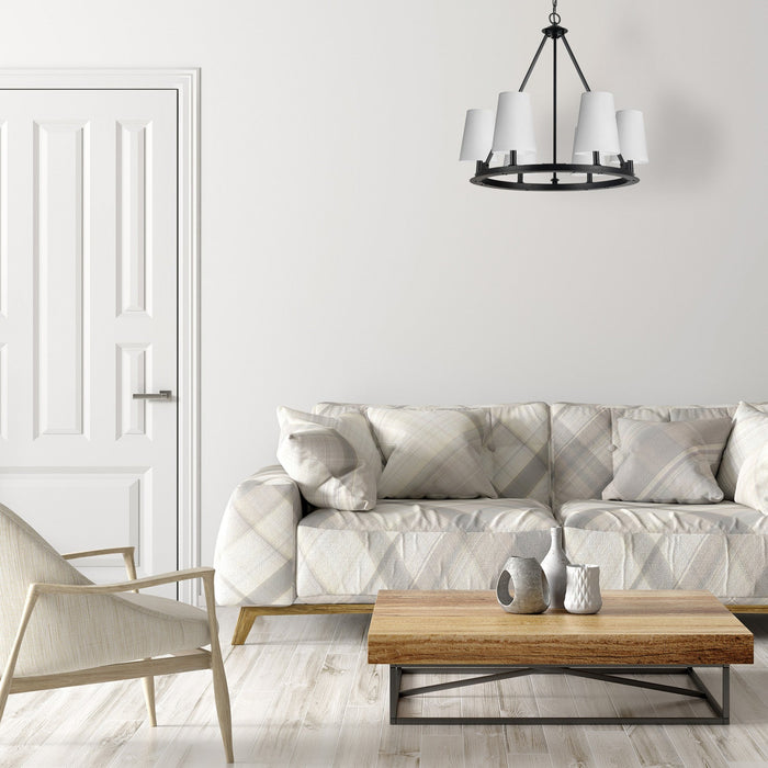 Dainolite Colby 6 Light Chandelier Matte Black 6 White Shades Lamp