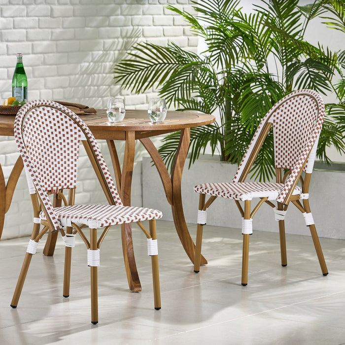 Julien Faux Ratten and Aluminum French Bistro Chairs, Set of 2 - White and Red 