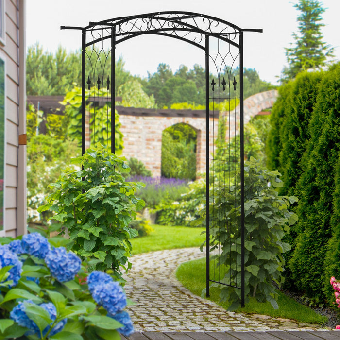 Outsunny Outdoor Garden Arbor With Scrollwork Design, Wedding Arch, Black